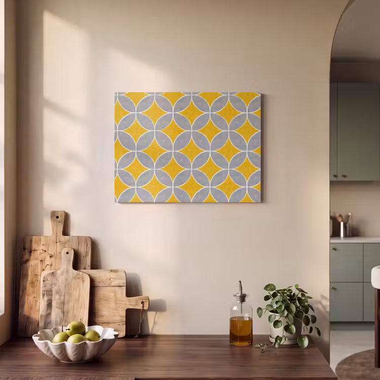 Geometrisch - Cirkels - Textuur - Grijs - Geel PET vilt klein 837 -sfeer2