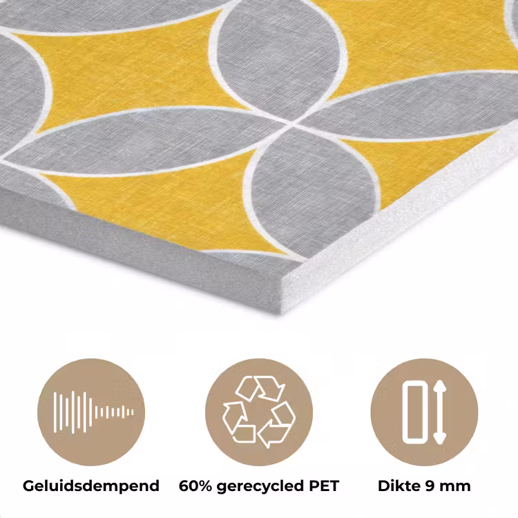 Geometrisch - Cirkels - Textuur - Grijs - Geel PET vilt klein 837 -closeup_NL
