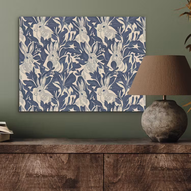 Hazen - Bladeren - Patroon - Blauw - Beige PET vilt klein 837 -sfeer2