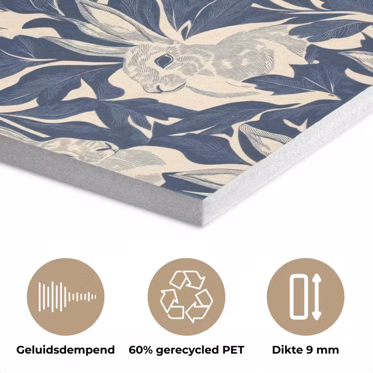 Hazen - Bladeren - Patroon - Blauw - Beige PET vilt klein 837 -closeup_NL