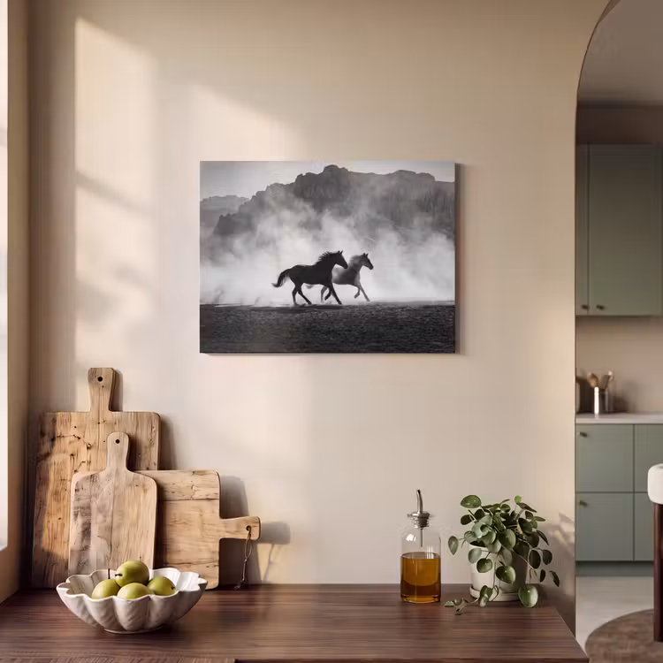 Paard - Ren - Stof - Zwart-wit - Dieren PET vilt klein -sfeer2