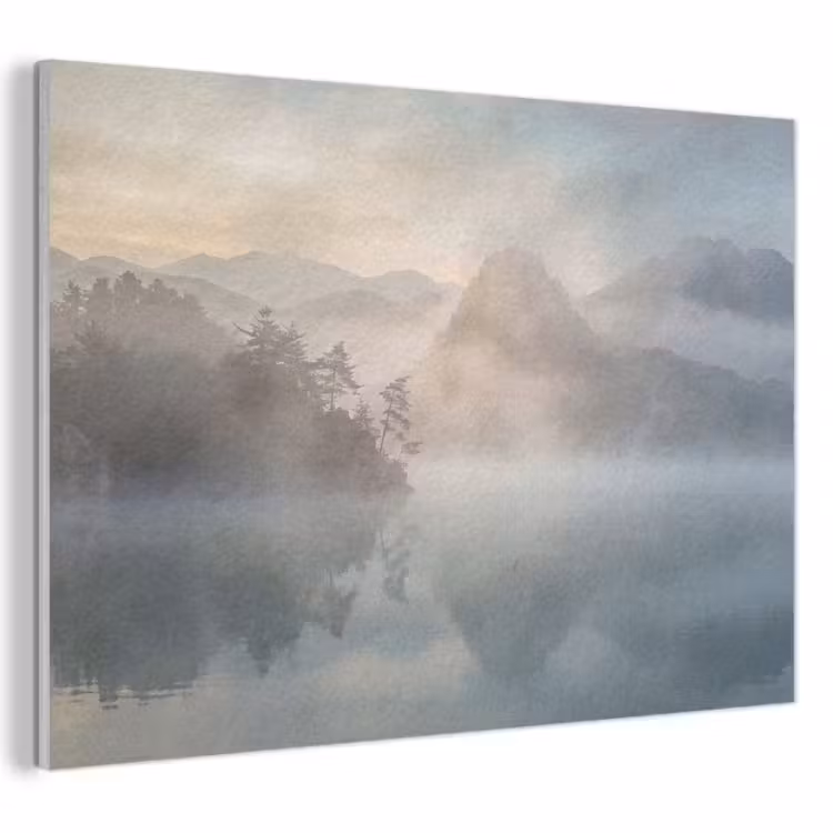 Landschap - Bergen - Mist - Water - Natuur PET vilt klein -3d