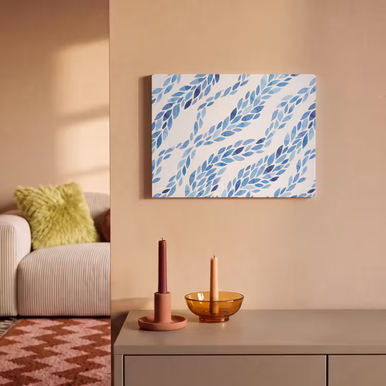 Bladeren - Aquarel - Patroon - Modern - Blauw PET vilt klein -sfeer1