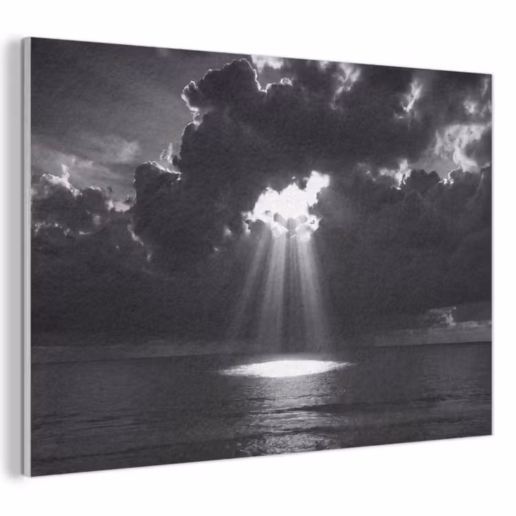 Licht - Wolken - Zee - Zwart-wit - Natuur PET vilt klein -3d