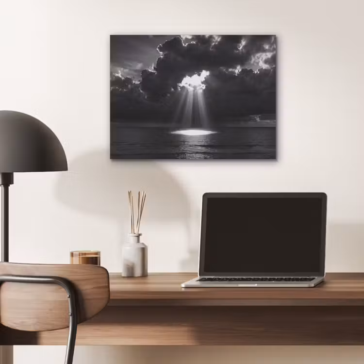 Licht - Wolken - Zee - Zwart-wit - Natuur PET vilt klein -sfeer5