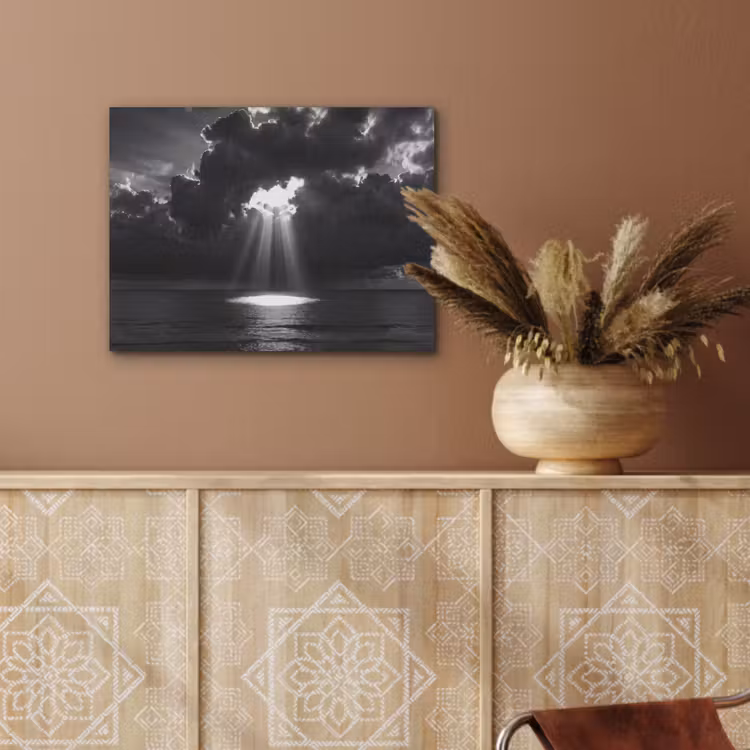 Licht - Wolken - Zee - Zwart-wit - Natuur PET vilt klein -sfeer4