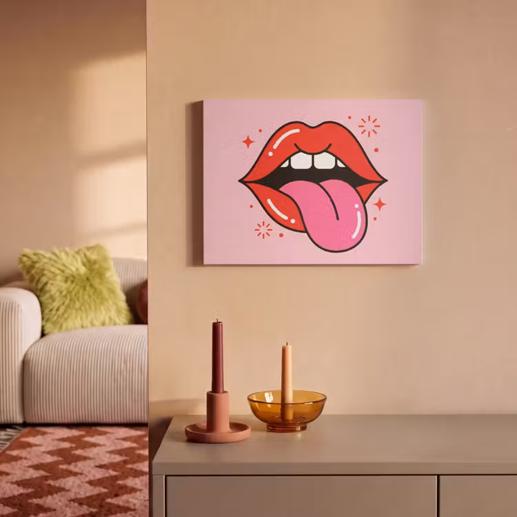 Lippen - Tong - Pop-art - Kleurrijk - Roze PET vilt klein -sfeer1