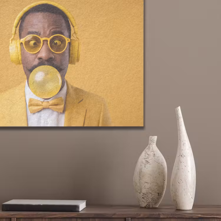Man - Bubblegum - Portret - Geel - Modern PET vilt klein -sfeer6_closeup