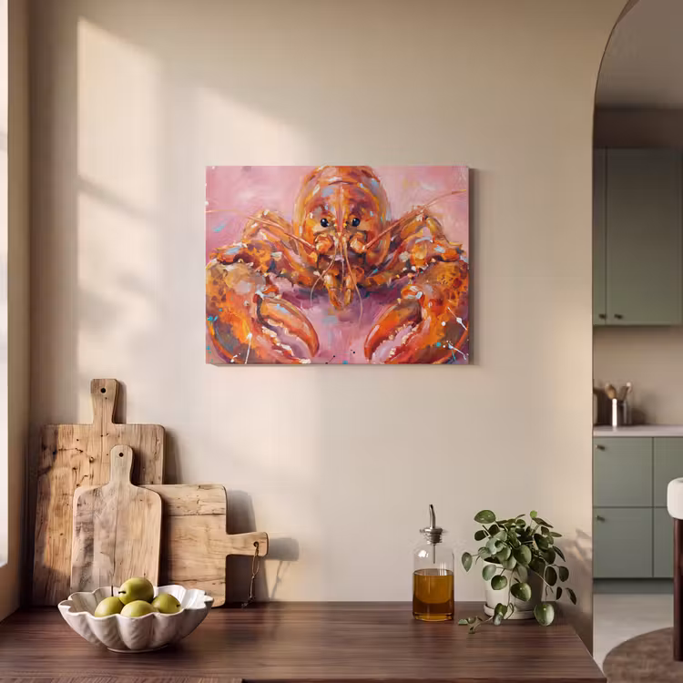 Zeeleven - Kreeft - Spatters - Abstract - Roze PET vilt klein -sfeer2