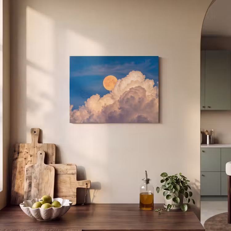 Maan - Wolken - Natuur - Oranje PET vilt klein -sfeer2