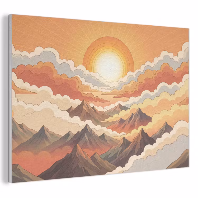 Bergen - Wolken - Natuur - Zonsopgang - Oranje PET vilt klein -3d