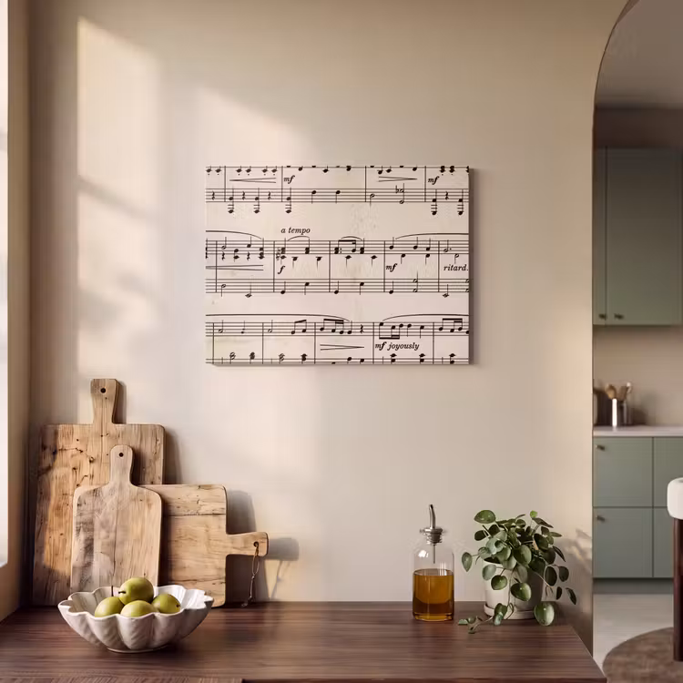 Muzieknotatie - Notenbalken - Kunst - Klassiek - Beige PET vilt klein -sfeer2