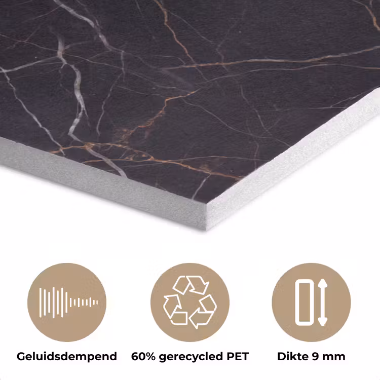 Natuursteen - Marmerpatroon - Abstract - Modern - Zwart - Goud PET vilt klein -closeup_NL