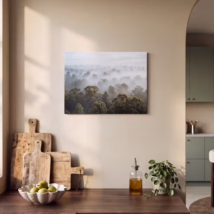 Natuur - Mist - Bos - Ochtend - Goud PET vilt klein -sfeer2