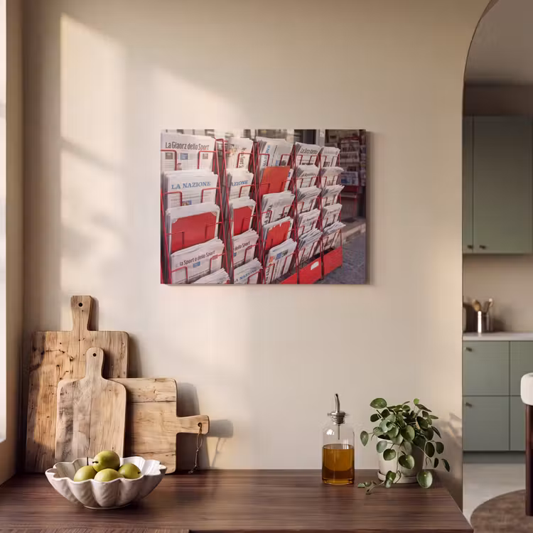 Kranten - Rek - Stedelijk - Dagelijks leven - Rood PET vilt klein -sfeer2