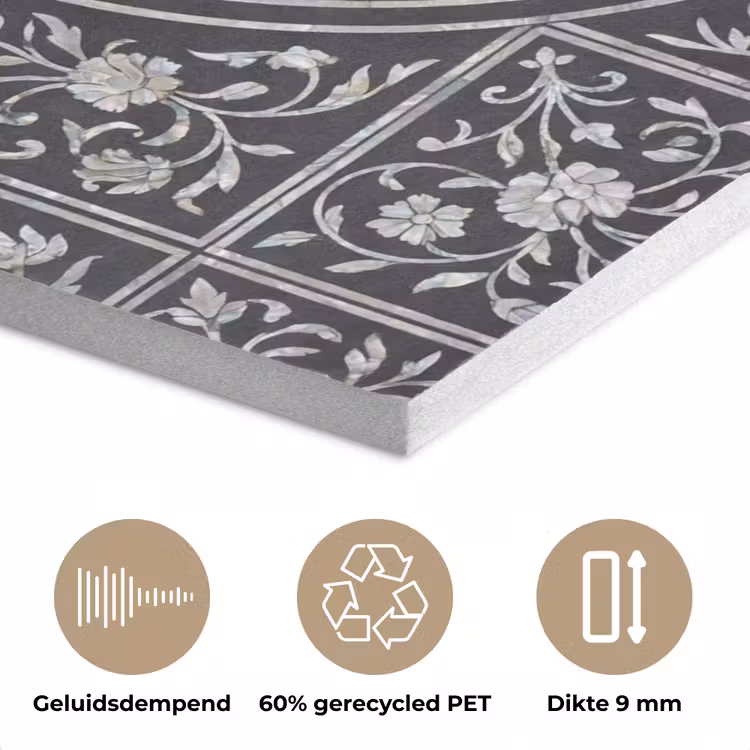 Patroon - Bloemmotief - Decoratie - Klassiek - Zwart PET vilt klein -closeup_NL