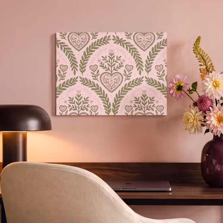 Patroon - Hart - Bloemen - Folkloristisch - Roze PET vilt klein -sfeer3