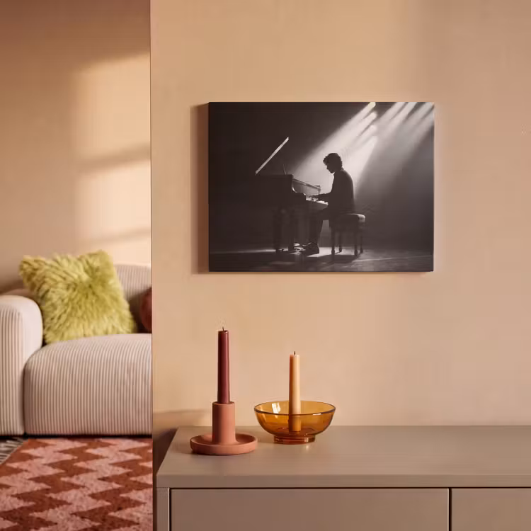 Persoon - Piano - Muziek - Zwart-wit - Podium PET vilt klein -sfeer1