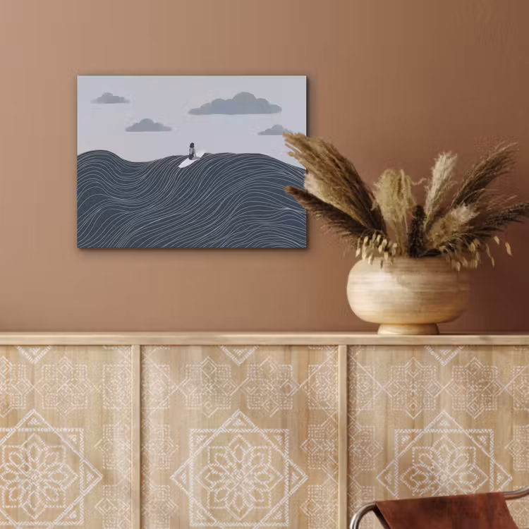 Persoon - Surfen - Oceaan - Natuur - Modern PET vilt klein -sfeer4