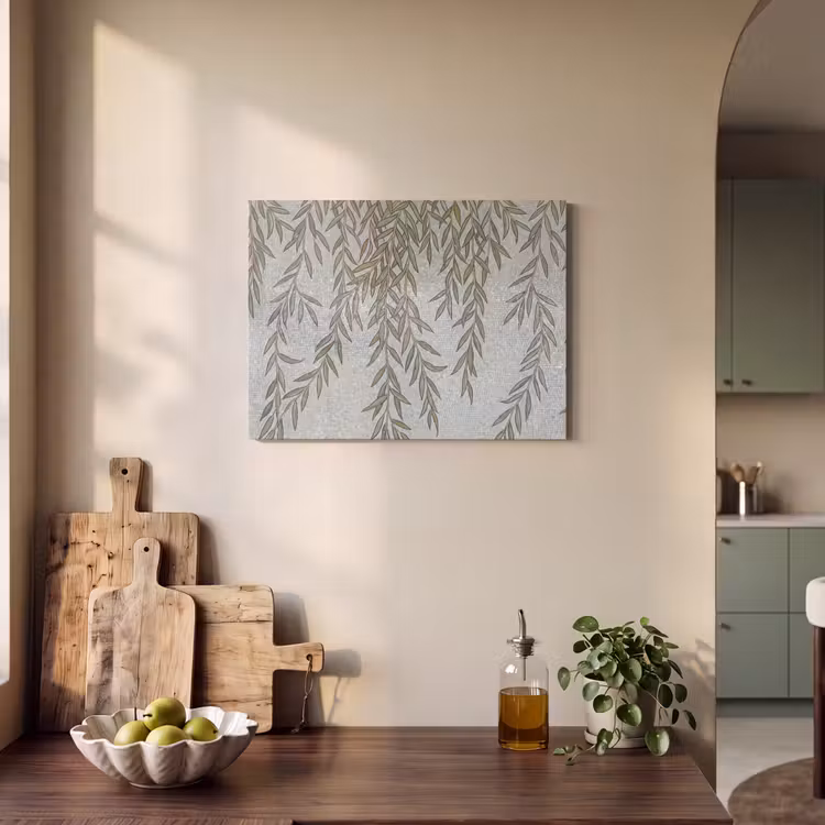 Planten - Mozaïek - Patroon - Groen - Blauw PET vilt klein -sfeer2