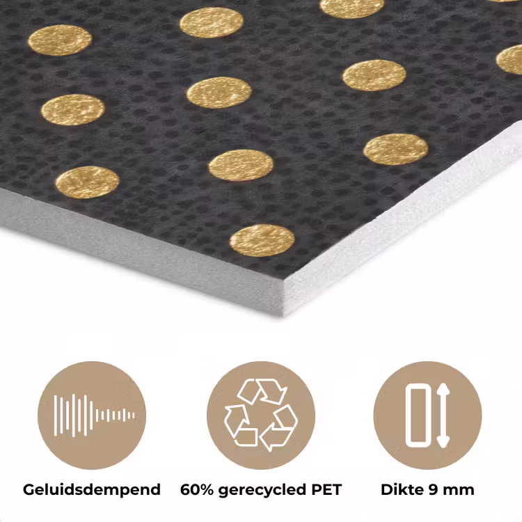 Polka Dot - Stippen - Goud - Zwart PET vilt klein 837 -closeup_NL