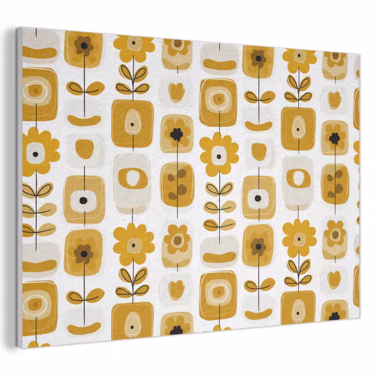 Retro - Abstract - Bloemen - Okergeel PET vilt klein 837 -3d