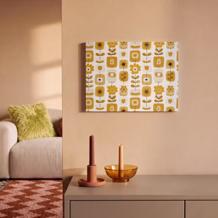 Retro - Abstract - Bloemen - Okergeel PET vilt klein 837 -sfeer1