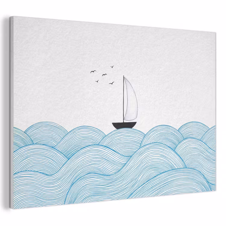 Zeilboot - Golven - Zee - Illustratie - Blauw PET vilt klein -3d