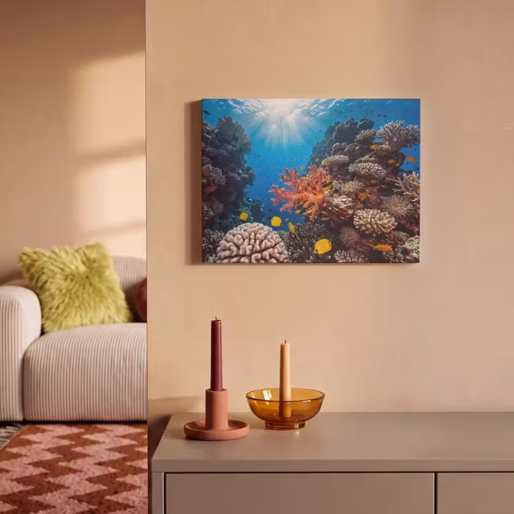 Zee - Koraalrif - Natuur - Levendig - Blauw PET vilt klein -sfeer1