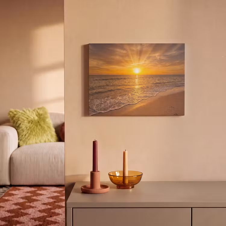 Zee - Zonsondergang - Golven - Kust - Oranje PET vilt klein -sfeer1