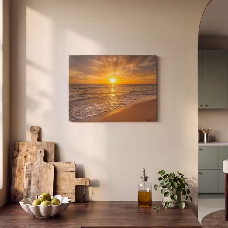 Zee - Zonsondergang - Golven - Kust - Oranje PET vilt klein -sfeer2
