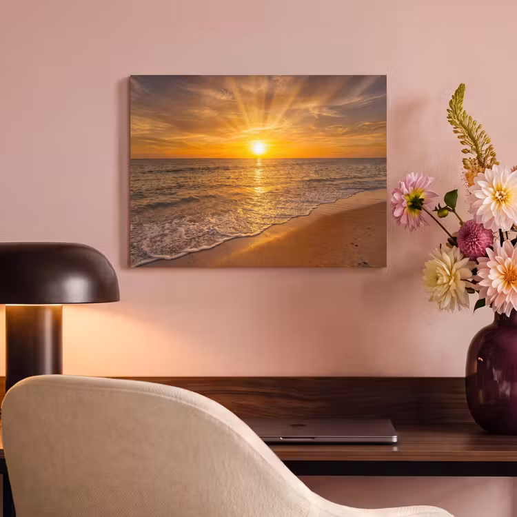 Zee - Zonsondergang - Golven - Kust - Oranje PET vilt klein -sfeer3