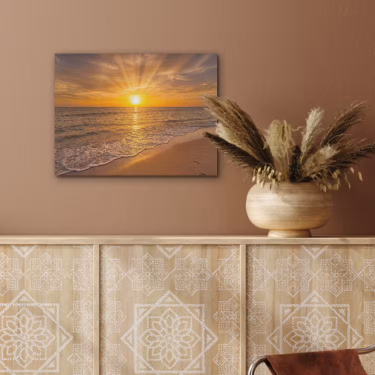 Zee - Zonsondergang - Golven - Kust - Oranje PET vilt klein -sfeer4