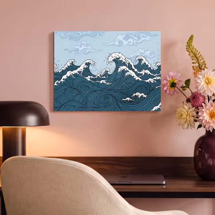 Zee - Golven - Japans - Natuur - Blauw PET vilt klein -sfeer3