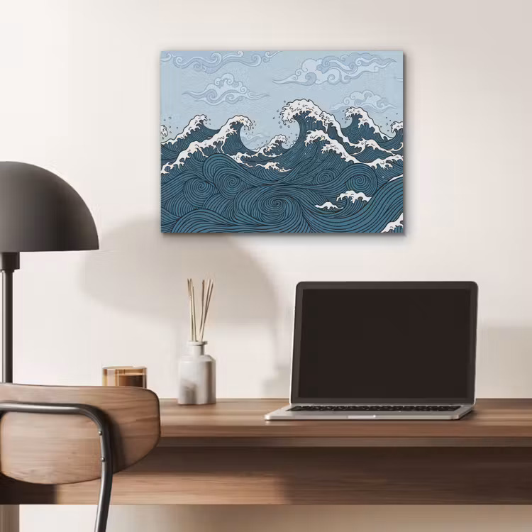 Zee - Golven - Japans - Natuur - Blauw PET vilt klein -sfeer5