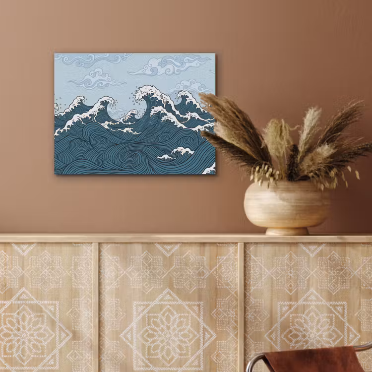 Zee - Golven - Japans - Natuur - Blauw PET vilt klein -sfeer4