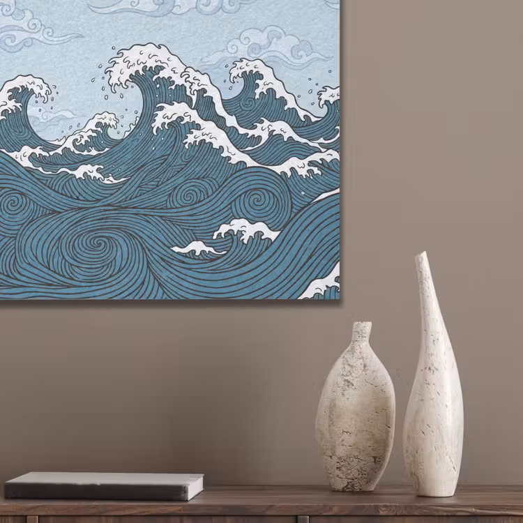 Zee - Golven - Japans - Natuur - Blauw PET vilt klein -sfeer6_closeup