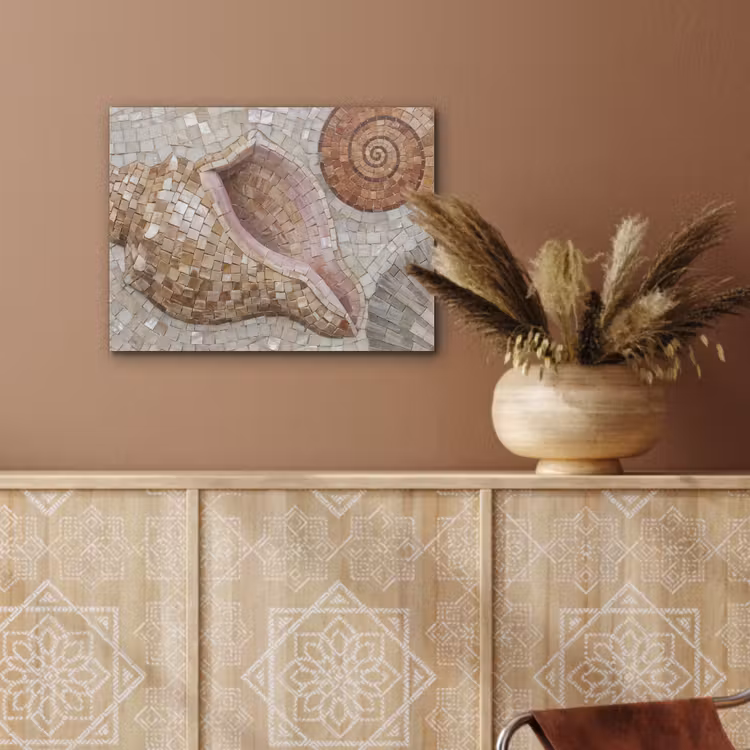 Schelp - Mozaïek - Zee - Beige - Modern PET vilt klein -sfeer4