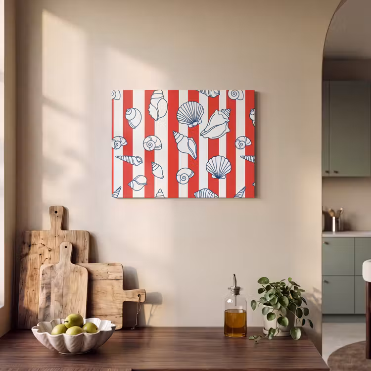 Schelp - Zeedieren - Zomer - Illustratie - Rood - Blauw PET vilt klein -sfeer2