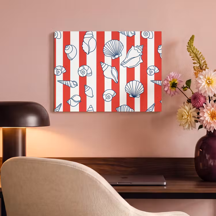 Schelp - Zeedieren - Zomer - Illustratie - Rood - Blauw PET vilt klein -sfeer3