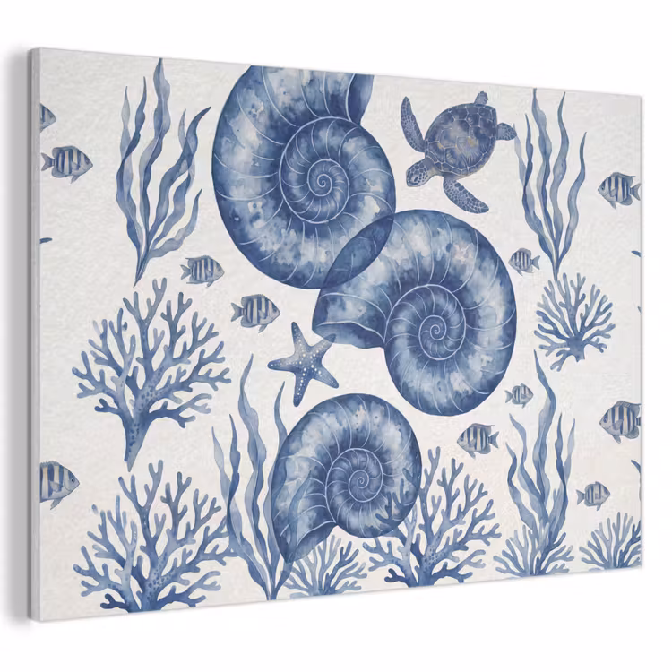 Schelp - Spiraal - Zeeleven - Aquarel - Blauw PET vilt klein -3d