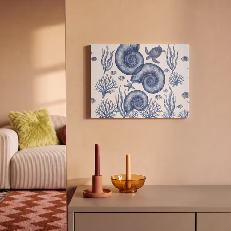 Schelp - Spiraal - Zeeleven - Aquarel - Blauw PET vilt klein -sfeer1