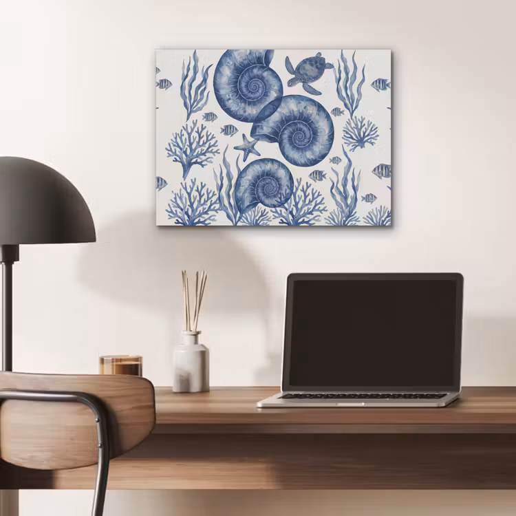 Schelp - Spiraal - Zeeleven - Aquarel - Blauw PET vilt klein -sfeer5