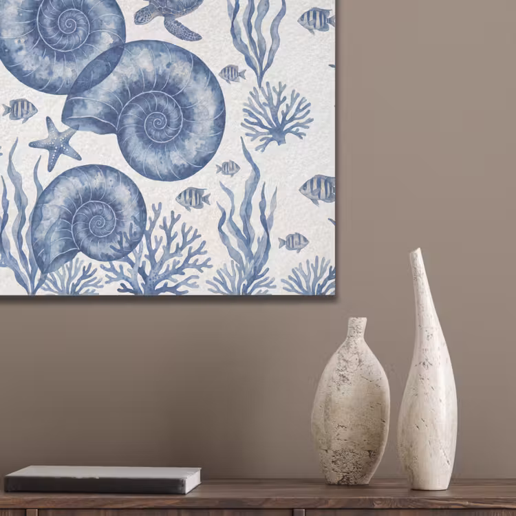 Schelp - Spiraal - Zeeleven - Aquarel - Blauw PET vilt klein -sfeer6_closeup