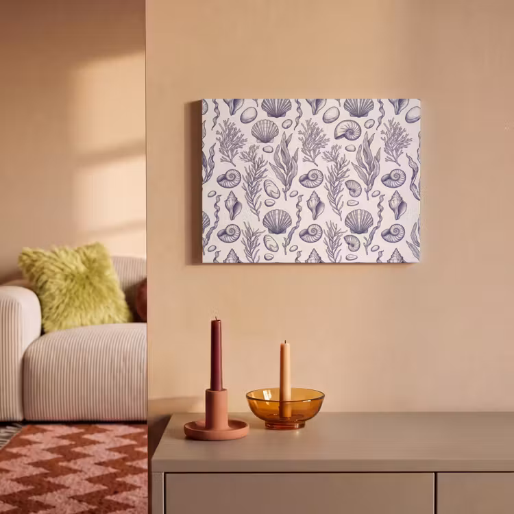 Schelpen - Zeewier - Oceaan - Illustratie - Blauw PET vilt klein -sfeer1