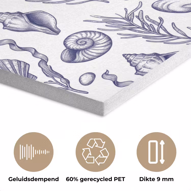 Schelpen - Zeewier - Oceaan - Illustratie - Blauw PET vilt klein -closeup_NL