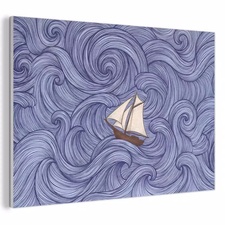 Schip - Golven - Zee - Illustratie - Blauw PET vilt klein -3d
