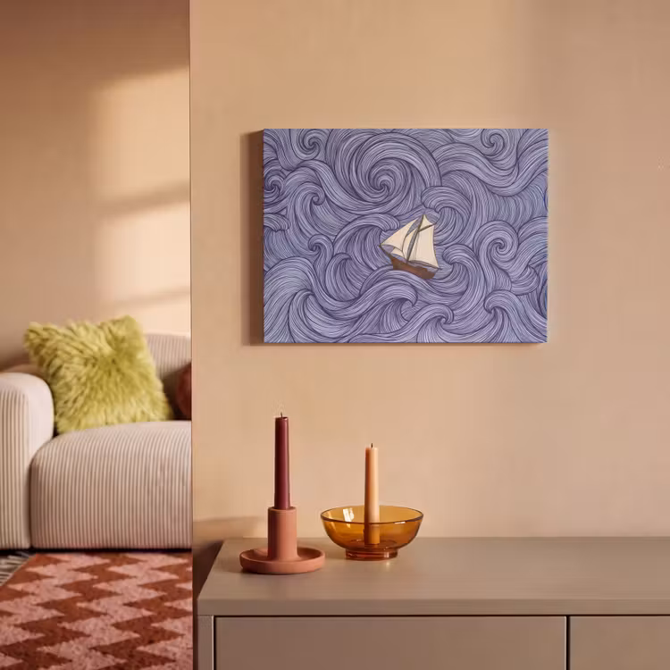 Schip - Golven - Zee - Illustratie - Blauw PET vilt klein -sfeer1
