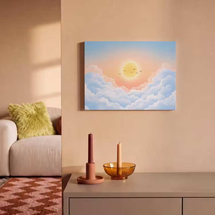 Zon - Vogels - Lucht - Natuur - Geel PET vilt klein -sfeer1