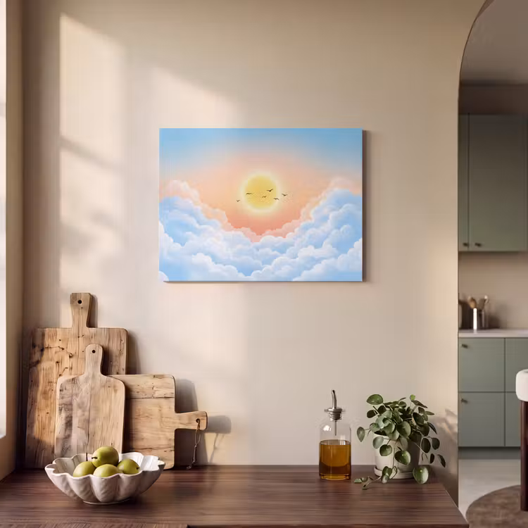 Zon - Vogels - Lucht - Natuur - Geel PET vilt klein -sfeer2